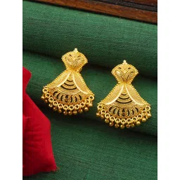 PINAAKA DARINI 1Gram Gold-Plated Circular Artificial Beaded Drop Earrings-picture-15