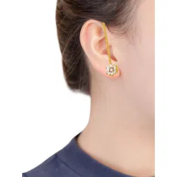 PINAAKA DARINI 1Gram Gold-Plated Circular Artificial Stone Studded Studs With Hair Chains-picture-28