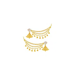 PINAAKA DARINI 1Gram Gold-Plated Dome Shaped Stones and Beaded Jhumkas With Chains-picture-38