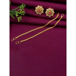 PINAAKA DARINI Gold-Plated Circular Artificial Stone Studded Studs With Chains-picture-22