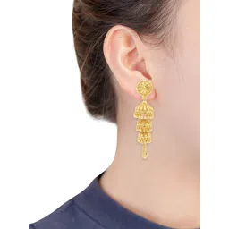 PINAAKA DARINI Gold-Plated Dome Shaped Temple Jhumkas And Kaan Chain Earrings-picture-34