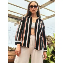 Pinacolada Black Cotton Regular Fit Striped Shirt-picture-33