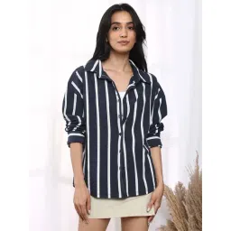 Pinacolada Blue Cotton Regular Fit Striped Shirt-picture-18