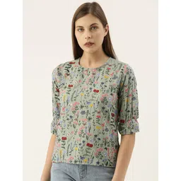pinacolada Campus Sutra Grey Floral Printed Puff Sleeves Top-picture-26