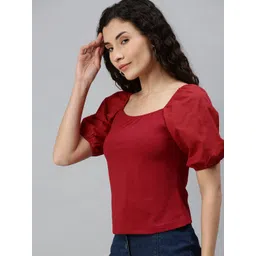 pinacolada Campus Sutra Red Pure Cotton Regular Top-picture-33