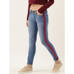 pinacolada Campus Sutra Women Blue Cotton Slim Fit Mid-Rise Clean Look Jeans with Side Stripe-picture-20