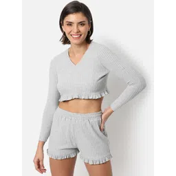 pinacolada Campus Sutra Women Grey Solid Pure Cotton Regular Fit Cropped Co-Ords-picture-13