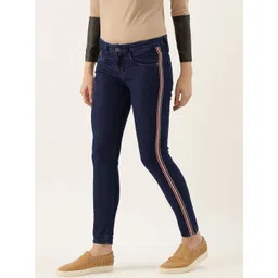 pinacolada Campus Sutra Women Navy Blue Cotton Slim Fit Mid-Rise Clean Look Jeans with Side Stripe-picture-19