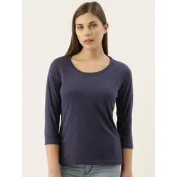 pinacolada Campus Sutra Women Navy Blue Solid Round Neck Cotton T-shirt-picture-31