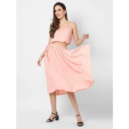 pinacolada Campus Sutra Women Peach Accordion Pleated Skirt & Top Set-picture-37