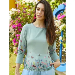 Pinacolada Green Regular Fit Floral Print Top-picture-20