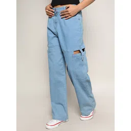 PINACOLADA Women Comfort Wide Leg Cutout Cotton Denim Mid-Rise Jeans-picture-30