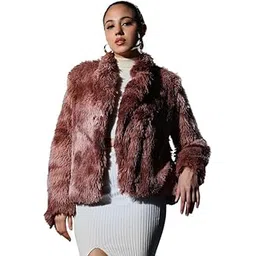 pinacolada Women's acket | Shawl Collar, Long Regular Sleeves, Pull On Closure | Abstract Print Fur Knitted Jacket For Casual | Chocolate Brown-picture-28