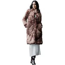 pinacolada Women's Long Coat | Notch Collar, Long Regular Sleeves, Button Closure | Solid Fur Knitted Shirt For Casual| Chocolate Brown-picture-36