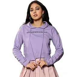 Women's Hoodie | Hooded Neck, Long Ribbed-Cuff Sleeves, Pull On Closure | Typographic Print Fleece Knitted Shirt for Casual | Lavender-image-29