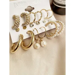 Pinapes Pack of 10 Gold-Plated Geometric Drop Earrings-picture-25