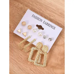 Pinapes Set Of 15 Gold-Plated Geometric Studs and Hoop Earrings-picture-41