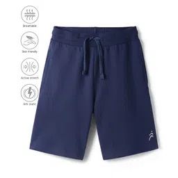 Pine Active Cotton Knit Bio Wash Knee Length Solid Color Shorts - Navy Blue-picture-20