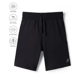 Pine Active Cotton Knit Bio wash Knee Length Solid Shorts - Black-picture-27