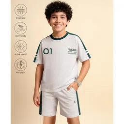 Pine Active Drop Shoulder Half Sleeves T-Shirt & Shorts Set with Racing Print - Offwhite-picture-11
