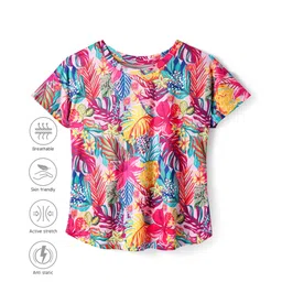 Pine Active Full Length Super Stretch Leggings with Floral Print - Pink & Light Blue-picture-21