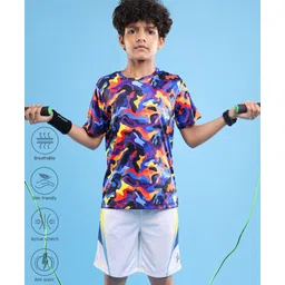 Pine Active Half Sleeves Camouflage Printed T-Shirt - Purple Blue & Yellow-picture-17