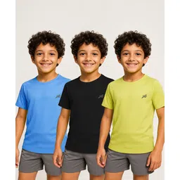 Pine Active Knit Half Raglan Sleeves Solid Color T-Shirts Pack of 3 - Black Blue & Neon Green-picture-11