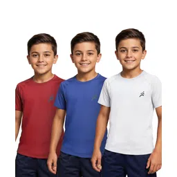 Pine Active Knit Half Raglan Sleeves Solid Color T-Shirts Pack of 3 - White Blue & Red image 1