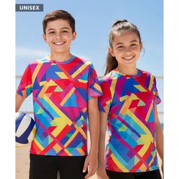 Pine Active Knit Half Sleeves Abstract Printed T-Shirt - Blue & Red-picture-19