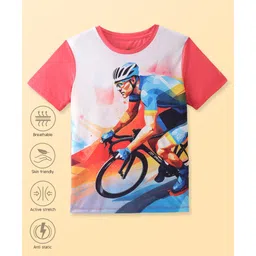 Pine Active Knit Half Sleeves Cycle Printed T-Shirt - Red-picture-38