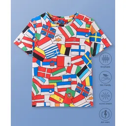 Pine Active Knit Half Sleeves Flags Printed T-Shirt - Multicolour-picture-34
