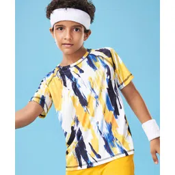 Pine Active Knit Half Sleeves High Stretch Paint Strokes Printed T-Shirt - Multicolour-picture-38