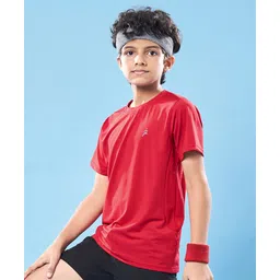 Pine Active Knit Half Sleeves High Stretch Skin Friendly Cut & Sew Solid Color T-Shirt - Red-picture-30