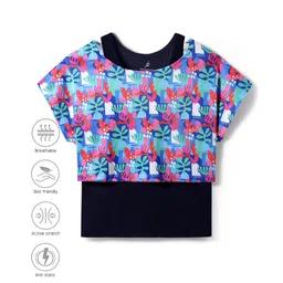 Pine Active Knit Half Sleeves Printed Crop Top With Inner Vest - Navy Blue-picture-11