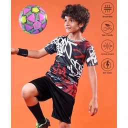 Pine Active Knit Half Sleeves Printed T-Shirt & Shorts - Black-picture-17