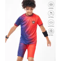 Pine Active Knit Half Sleeves Printed T-Shirt & Shorts Set - Red-picture-24