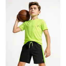 Pine Active Knit Half Sleeves Solid T-Shirt & Shorts Set - Neon Green & Black-picture-14