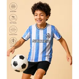 Pine Active Knit Half Sleeves Striped T-Shirt & Shorts Set - Light Blue & Black-picture-19