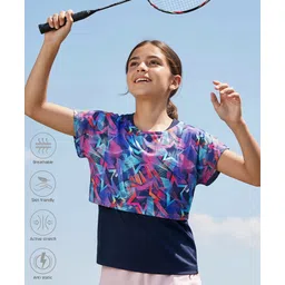 Pine Active Knit Half Sleeves Super Stretch Printed Crop Top with Vest - Multicolor-picture-13