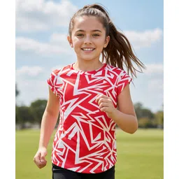 Pine Active Knit Half Sleeves T-Shirt with Abstract Print - Red & White-picture-36