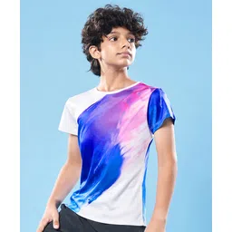 Pine Active Knit Super Stretch Half Sleeves Printed T-Shirt - White & Blue-picture-20