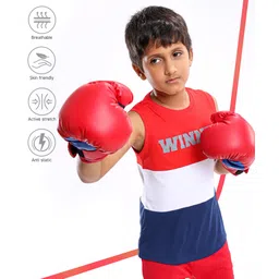 Pine Active Sleeveless Colour Block and Text Print T-shirt - Red Blue-picture-19