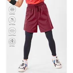 Pine Active Woven Shorts with Full Length Tights - Maroon-picture-18