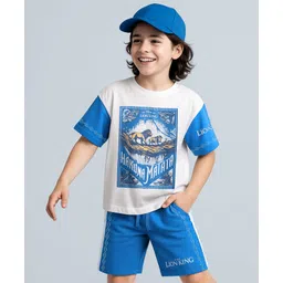 Pine Kids Disney 100% Cotton Oversize Drop Shoulder Half Sleeves T-Shirt & Shorts Set With Lion King Graphics - Blue-picture-15