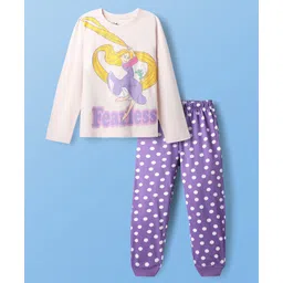 Pine Kids Disney Single Jersey Knit Full Sleeves Night Suit with Disney Princess Rapunzel Graphics - Lavender & White-picture-19