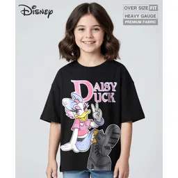 Pine Kids Disney Terry Knit Half Drop Shoulder Sleeves Oversized T-Shirt with Daisy Duck Graphics - Black-picture-17