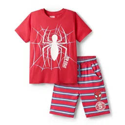 Pine Kids Marvel 100% Cotton Half Sleeves Shorts Night Suit With Spider Man Graphics - Red-picture-24