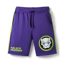 Pine Kids Marvel 100% Cotton Knee Length Shorts With Avengers Black Panther Graphics & Tape Detailing - Purple-picture-29