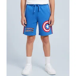 Pine Kids Marvel 100% Cotton Knee Length Shorts With Avengers Captain America Graphics & Tape Detailing - Blue-picture-28
