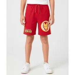 Pine Kids Marvel 100% Cotton Knee Length Shorts With Avengers Iron Man Graphics & Tape Detailing - Red-picture-19